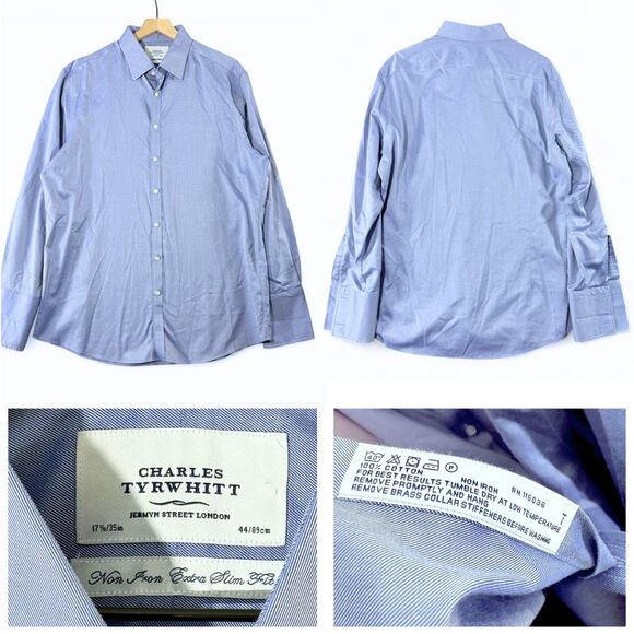 Charles Tyrwhitt Lot 3 Extra Slim French Cuff Non-Iron Dress Shirts Pink 17.5 35 - Picture 4 of 10